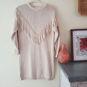 Anthro Callahan Fringe Sweater Dress Beige Size S